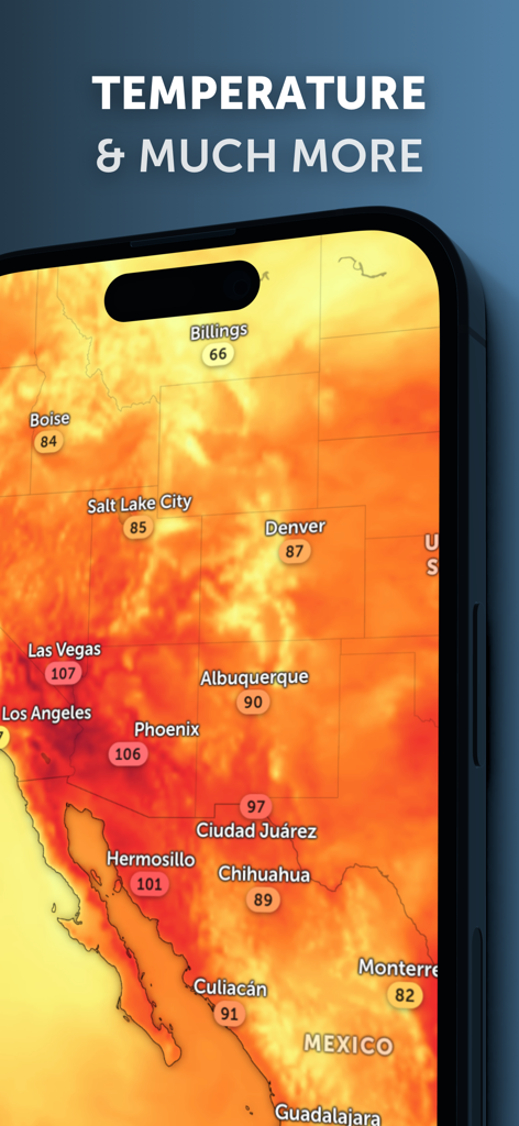 Zoom Earth - Weather Forecast - Zoom Earth app displaying a temperature heat map of North America on a smartphone.