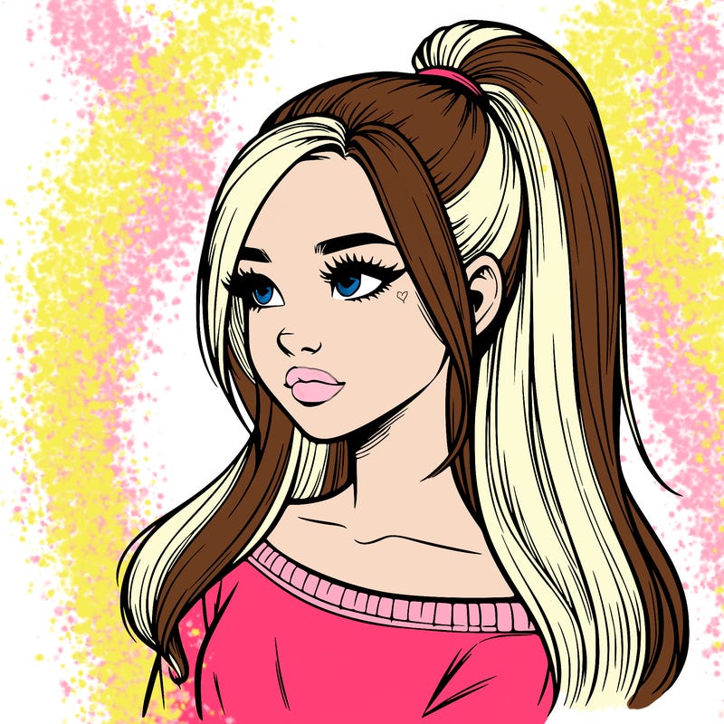 realistic girl with a high ponytail