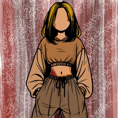 realistic girl faceless with baggy pants and a crop top