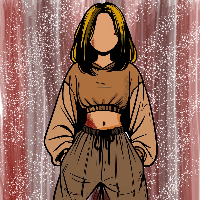 realistic girl faceless with baggy pants and a crop top