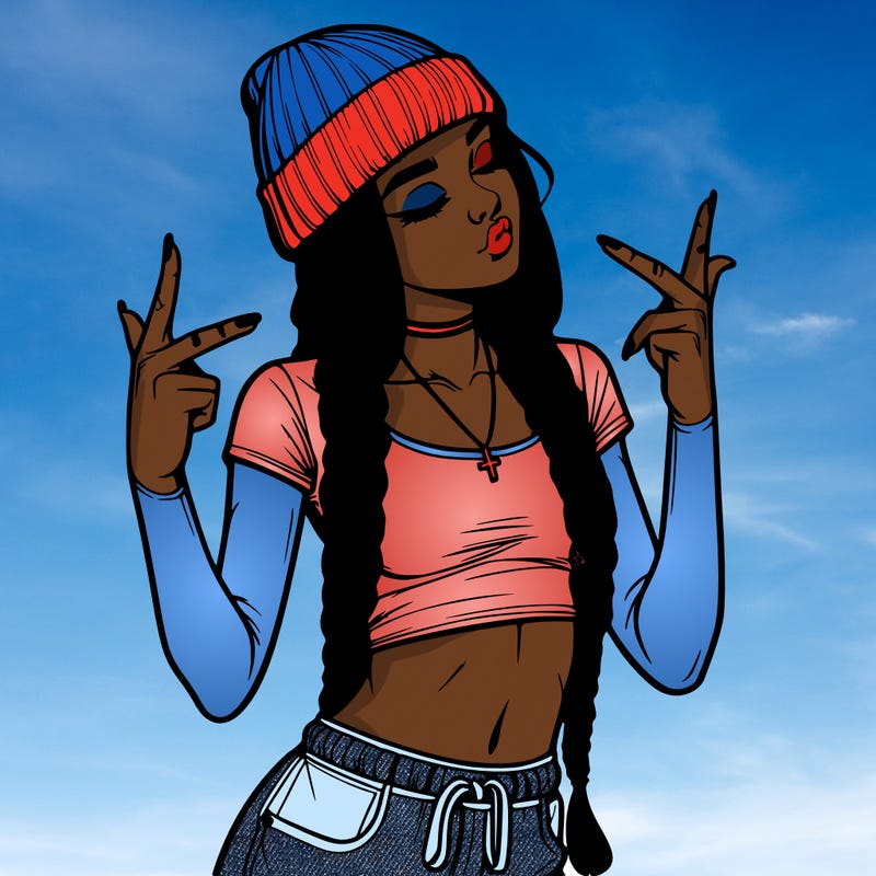 realistic teenage girl with braids and a beanie and crop top doing 🫶🏼