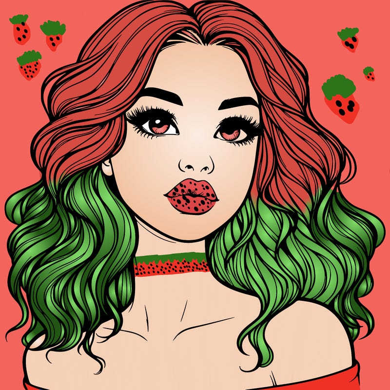 realistic girl with wavy hair and lips