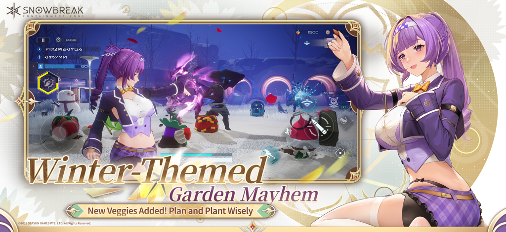 Snowbreak Containment Zone anime character and winter garden gameplay
