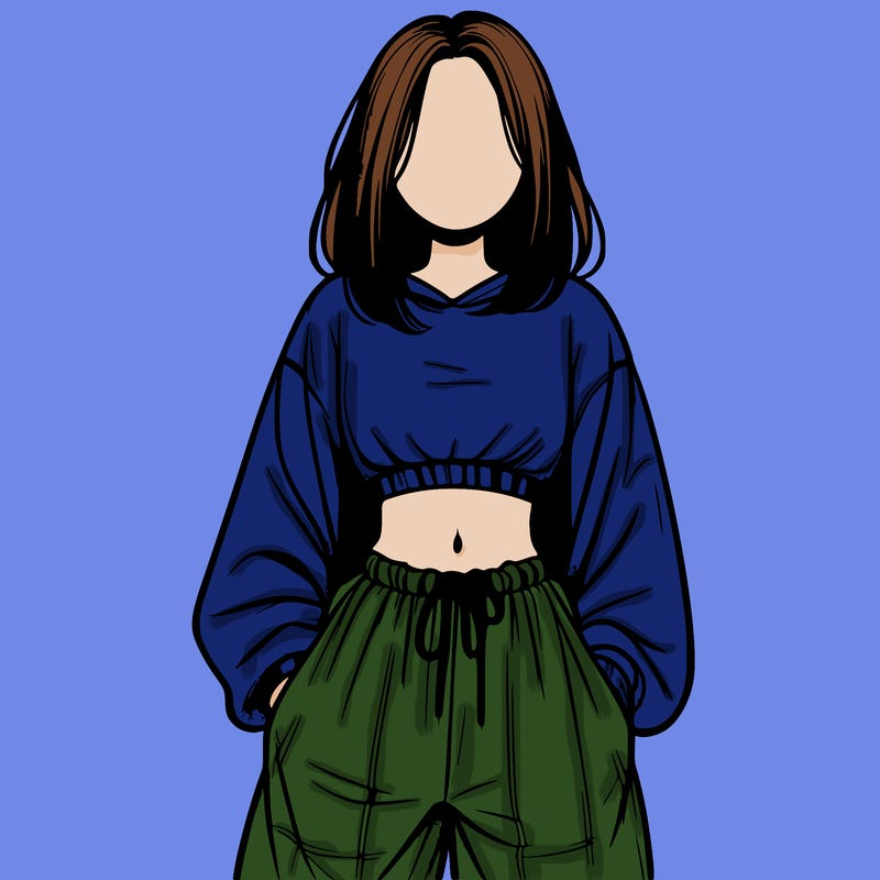 realistic girl faceless with baggy pants and a crop top