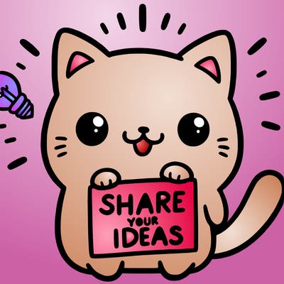a cute cat saying share your ideas