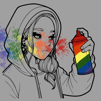 a realistic girl, spray painting