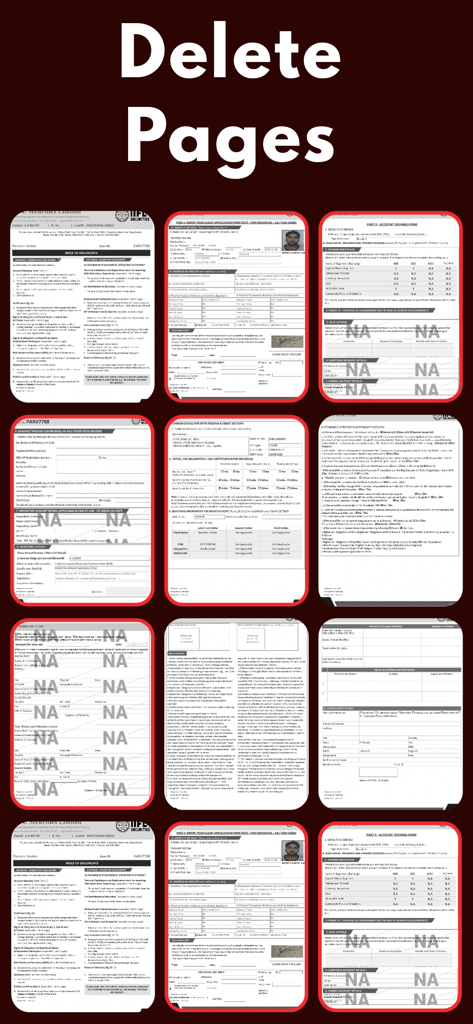 PDF結合・分割アプリのインターフェイス。ページ削除機能が表示されます。