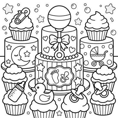Get ready for a sweet celebration with this delightful baby shower cake coloring page! Designed especially for toddlers, it features chunky lines and adorable baby-themed decorations for hours of creative fun.
