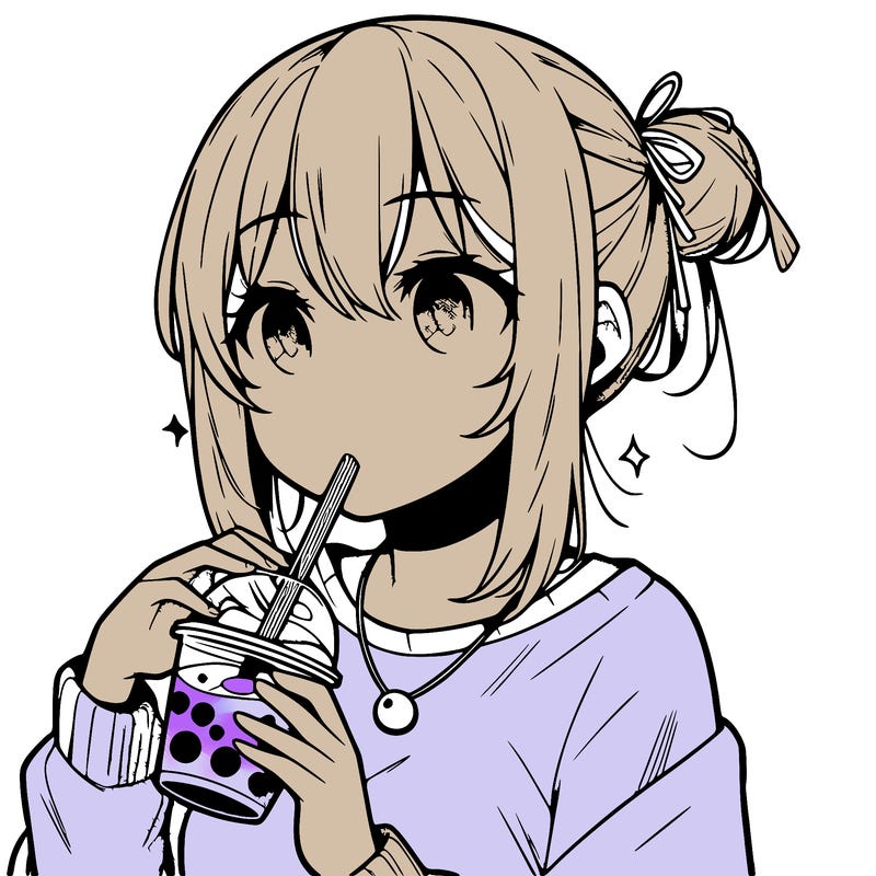 manga character drinking boba