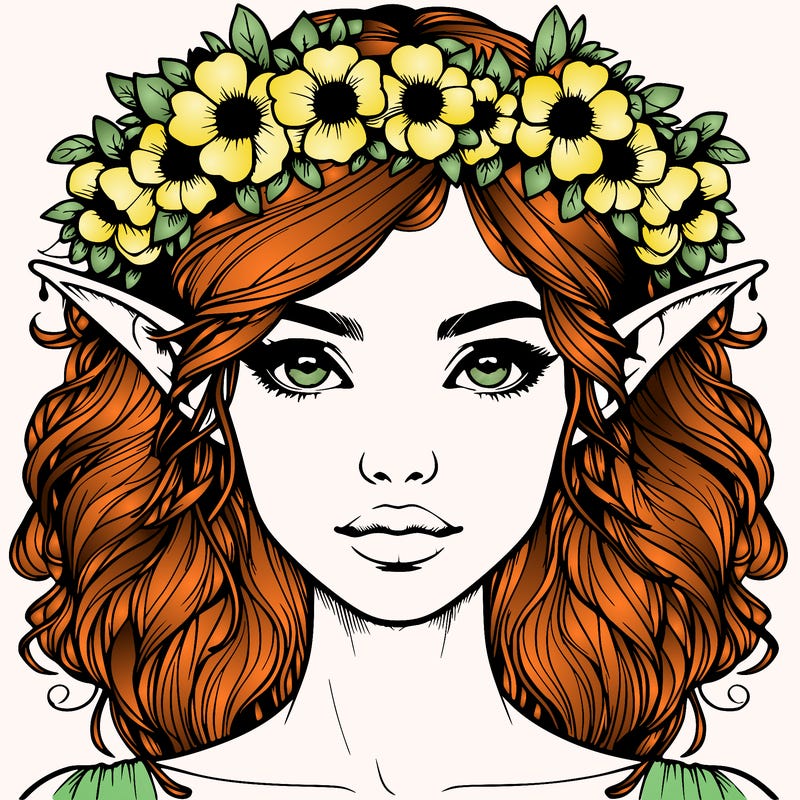 realistic female elf with flower crown