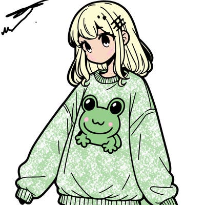 girl wearing frogging sweatshirt