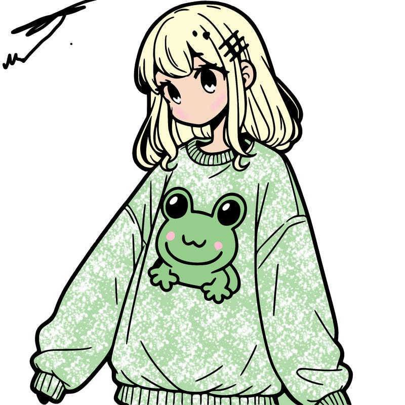 girl wearing frogging sweatshirt