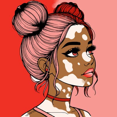 realistic girl with buns on the top of her head