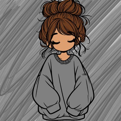 girl with baggy sweatshirt and messy bun