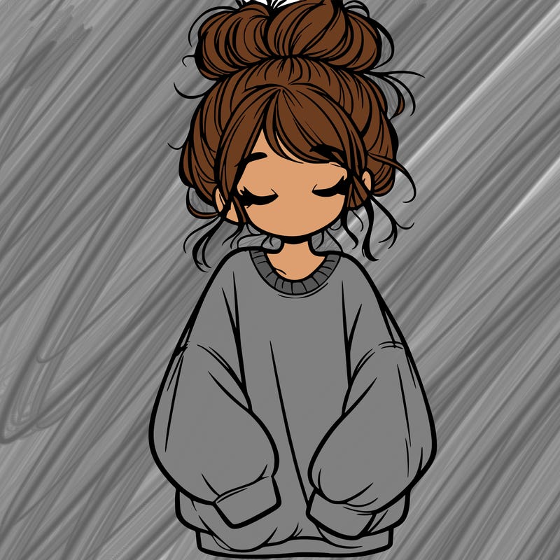 girl with baggy sweatshirt and messy bun