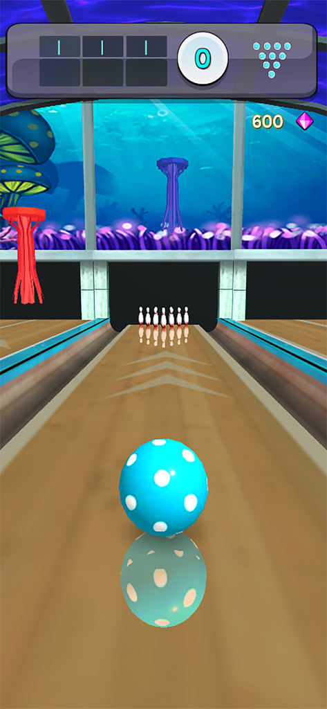 3D Bowling 10 Pin Bowling Game - Jugabilidad del juego de bolos 3D 10 Pines con una bola de lunares en una pista temática submarina