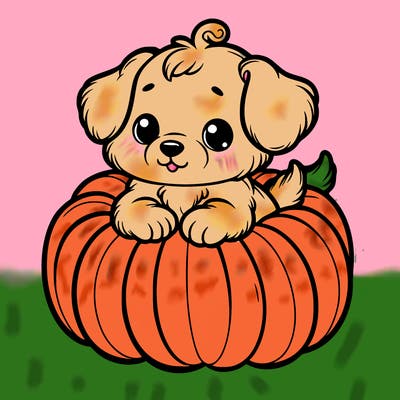 cute little puppy in a pumpkin