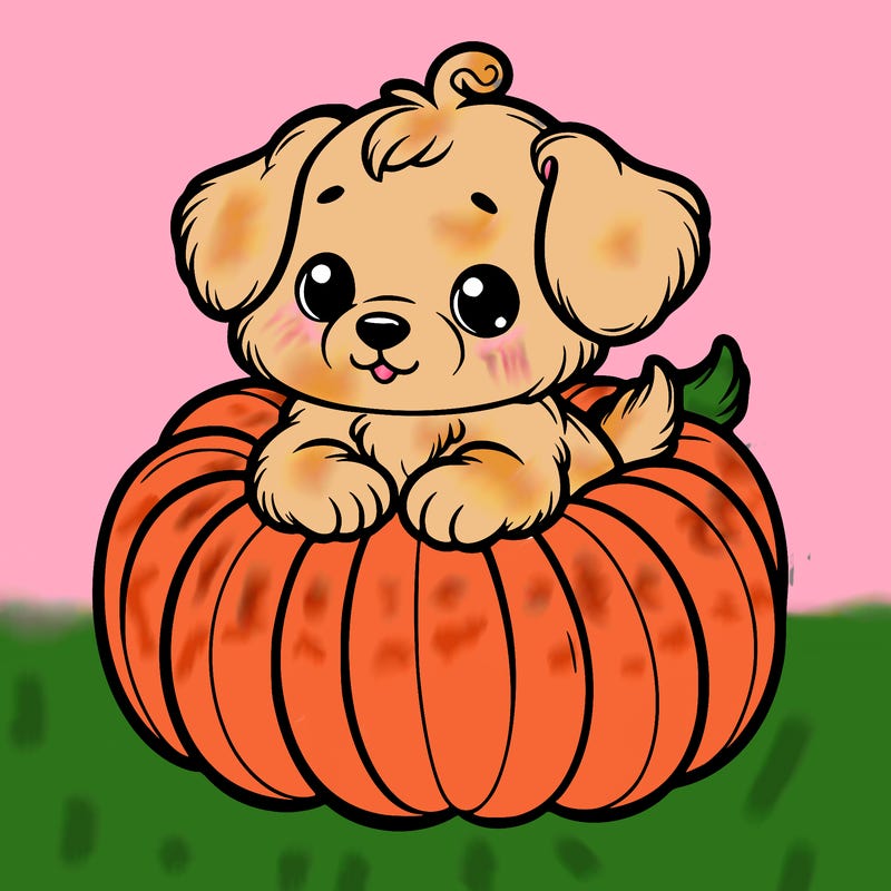 cute little puppy in a pumpkin