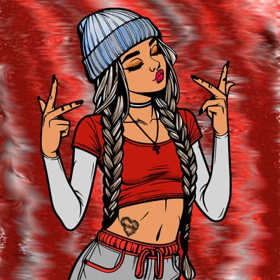 realistic teenage girl with braids and a beanie and crop top doing 🫶🏼