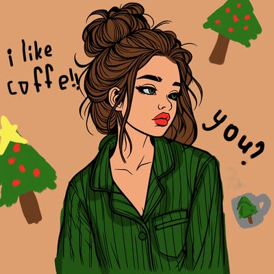 realistic woman with pajamas on and a messy bun