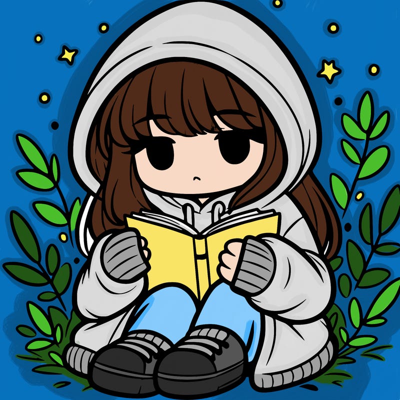 girl in oversized hoodie reading a book