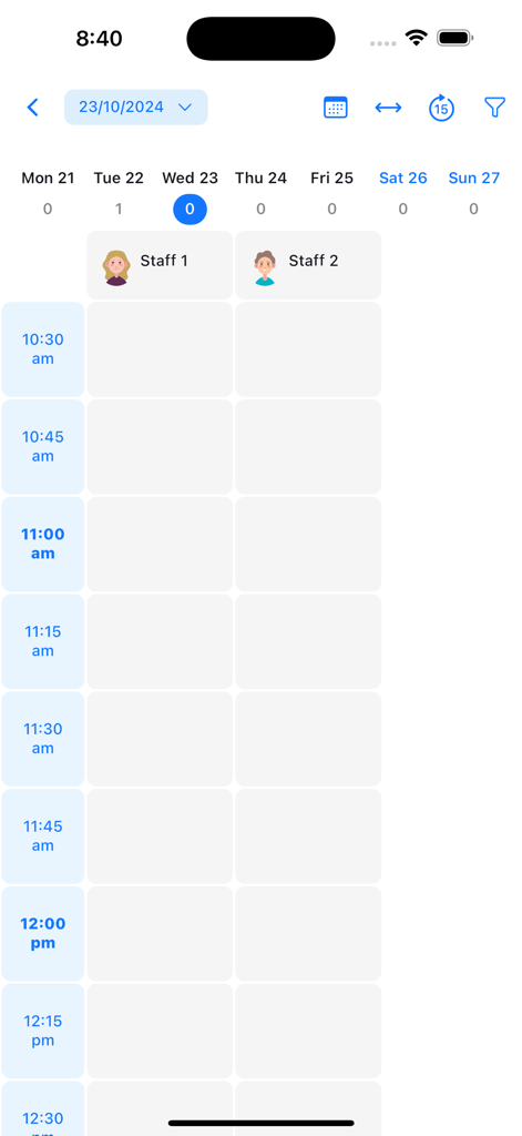 TunaiPro - TunaiProサロン予約スケジューラおよびスタッフカレンダーインターフェース。