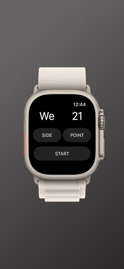 Badminton Recorder - Apple Watch Ultra displaying the setup screen for the Badminton Recorder app with a start button
