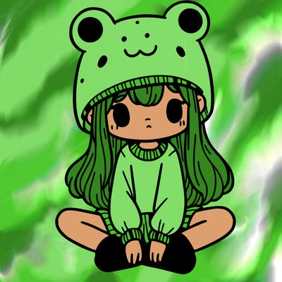 a girl wearing a frog hat and some frog socks