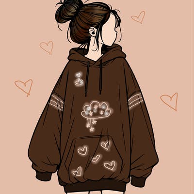 realistic girl with a oversized sweatshirt on and a bun