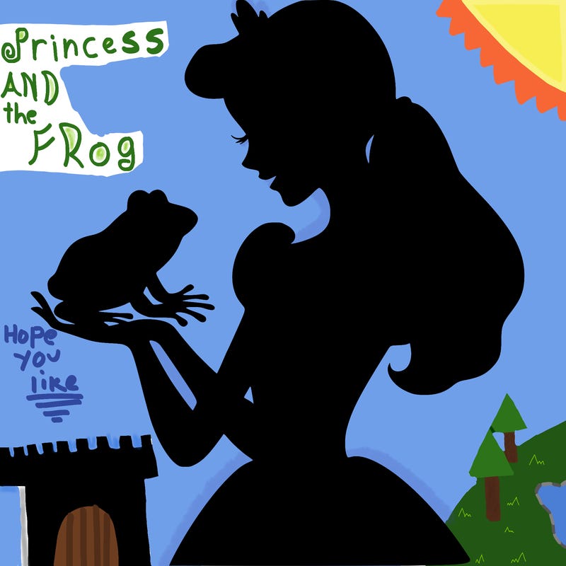 a shadow of a princess holding a frog realistic