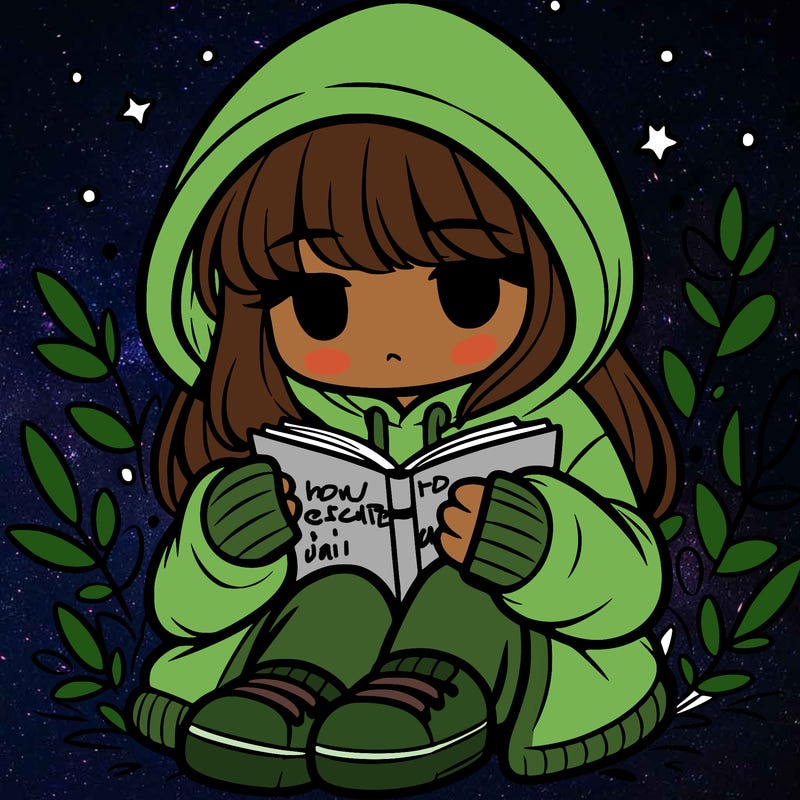 girl in oversized hoodie reading a book