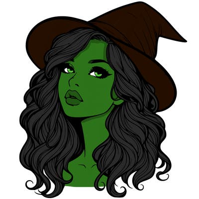 realistic witch girl with wavy hair and lips