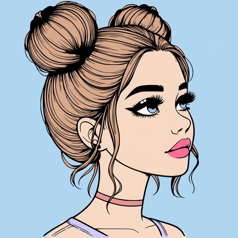 realistic girl with buns on the top of her head