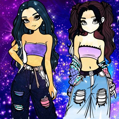 2 girls in crop tops and baggy jeans ripped