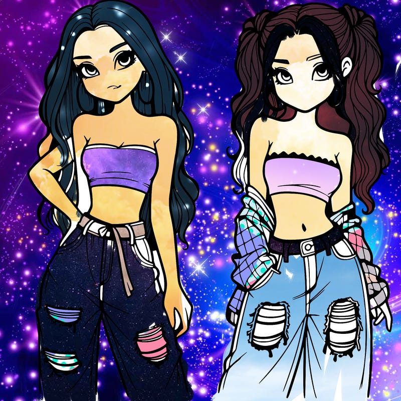 2 girls in crop tops and baggy jeans ripped