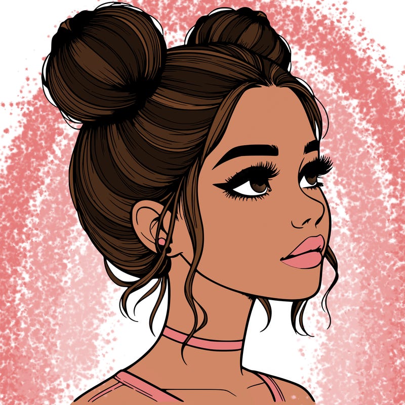 realistic girl with buns on the top of her head