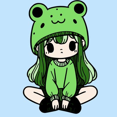 a girl wearing a frog hat and some frog socks