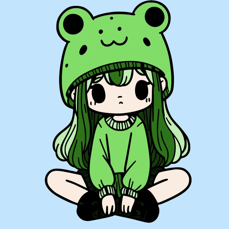a girl wearing a frog hat and some frog socks