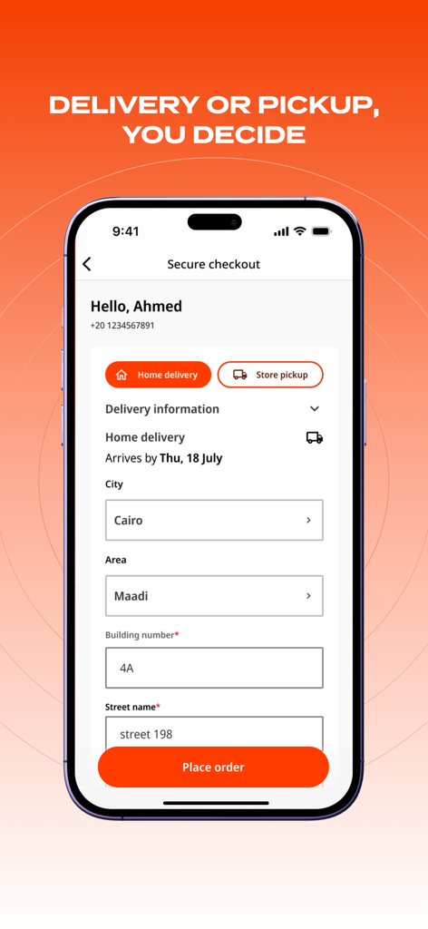 B.TECH checkout screen for delivery and store pickup options