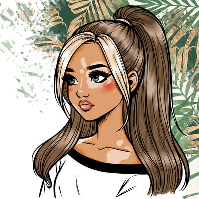 realistic girl with a high ponytail