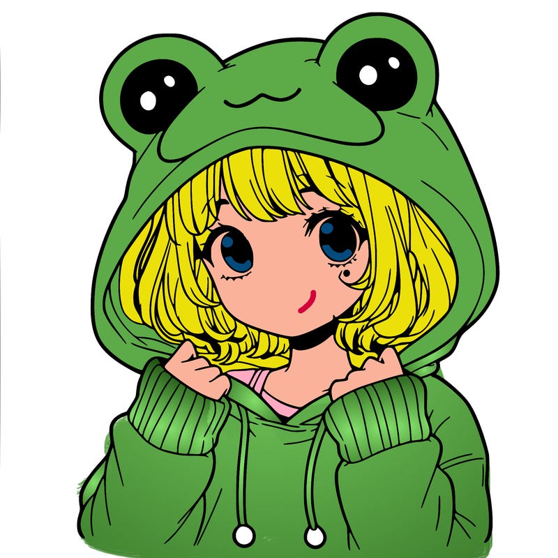 a cute teenage girl wearing a frog hoodie