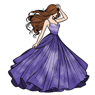 realistic woman with dress flowing in the wind