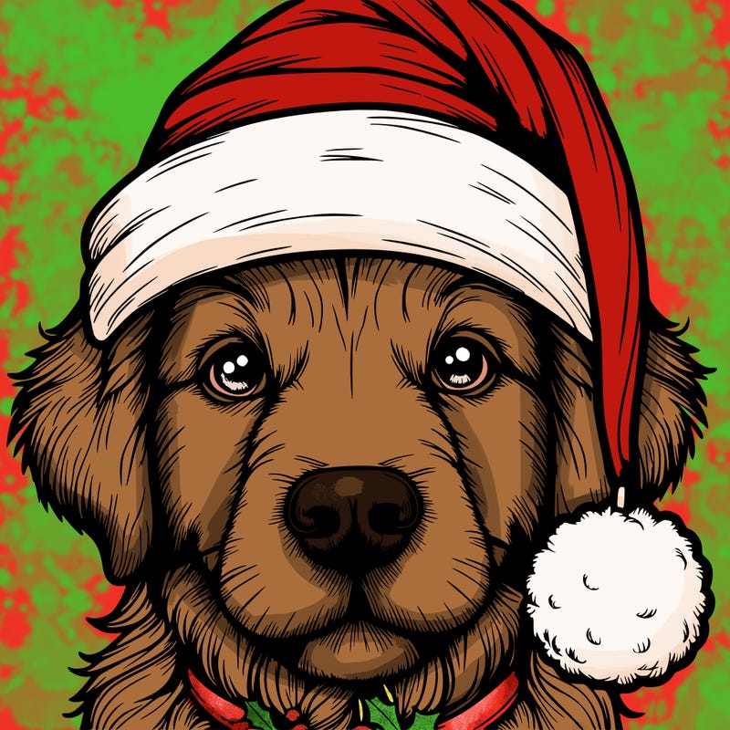 realistic dog with a christmas hat