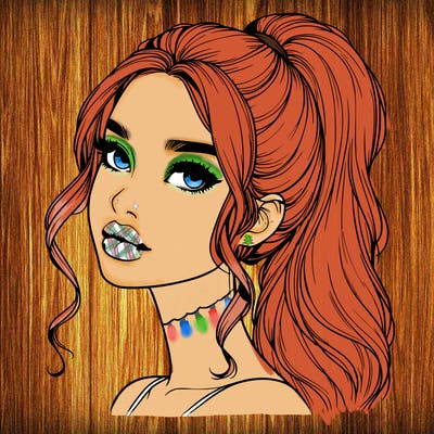 realistic girl with a ponytail on her hair and lips