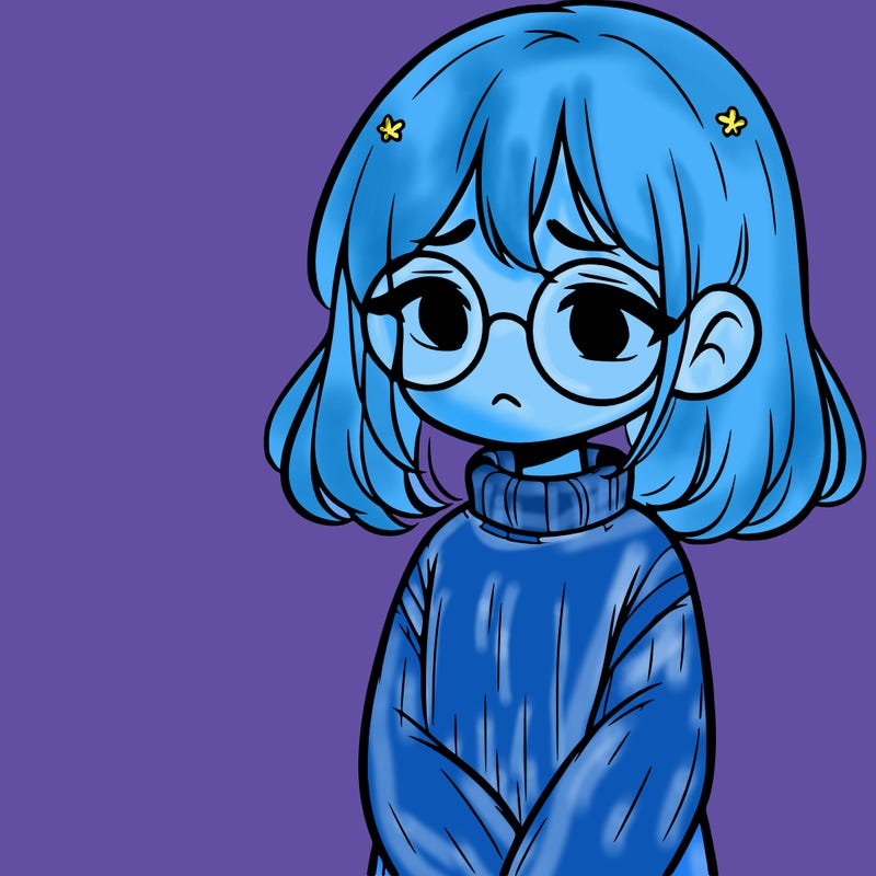 sad girl with glasses in a sweater
