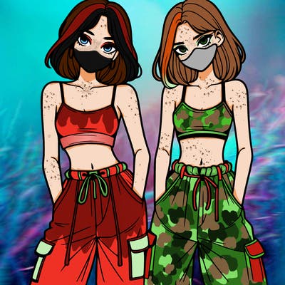 two girls with crop top with baggy pants