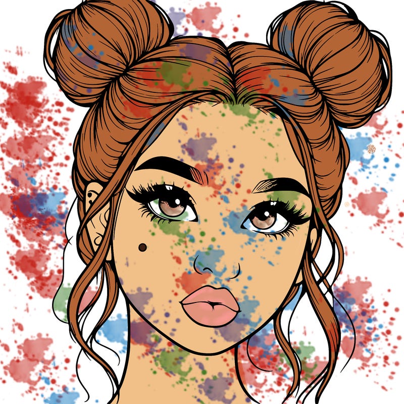 realistic girl with two buns on her hair and lips