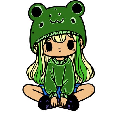 a girl wearing a frog hat and some frog socks