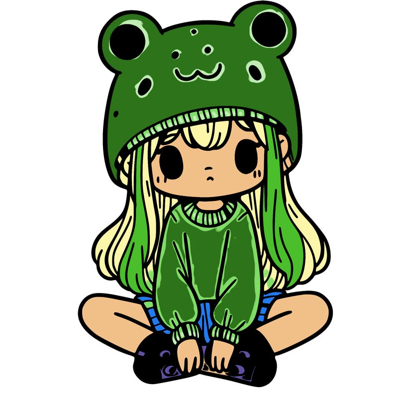 a girl wearing a frog hat and some frog socks