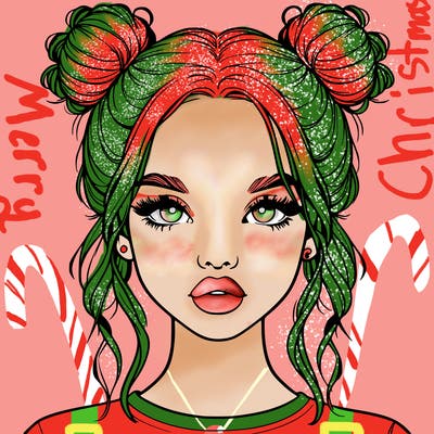 realistic girl with two buns in hair and lips